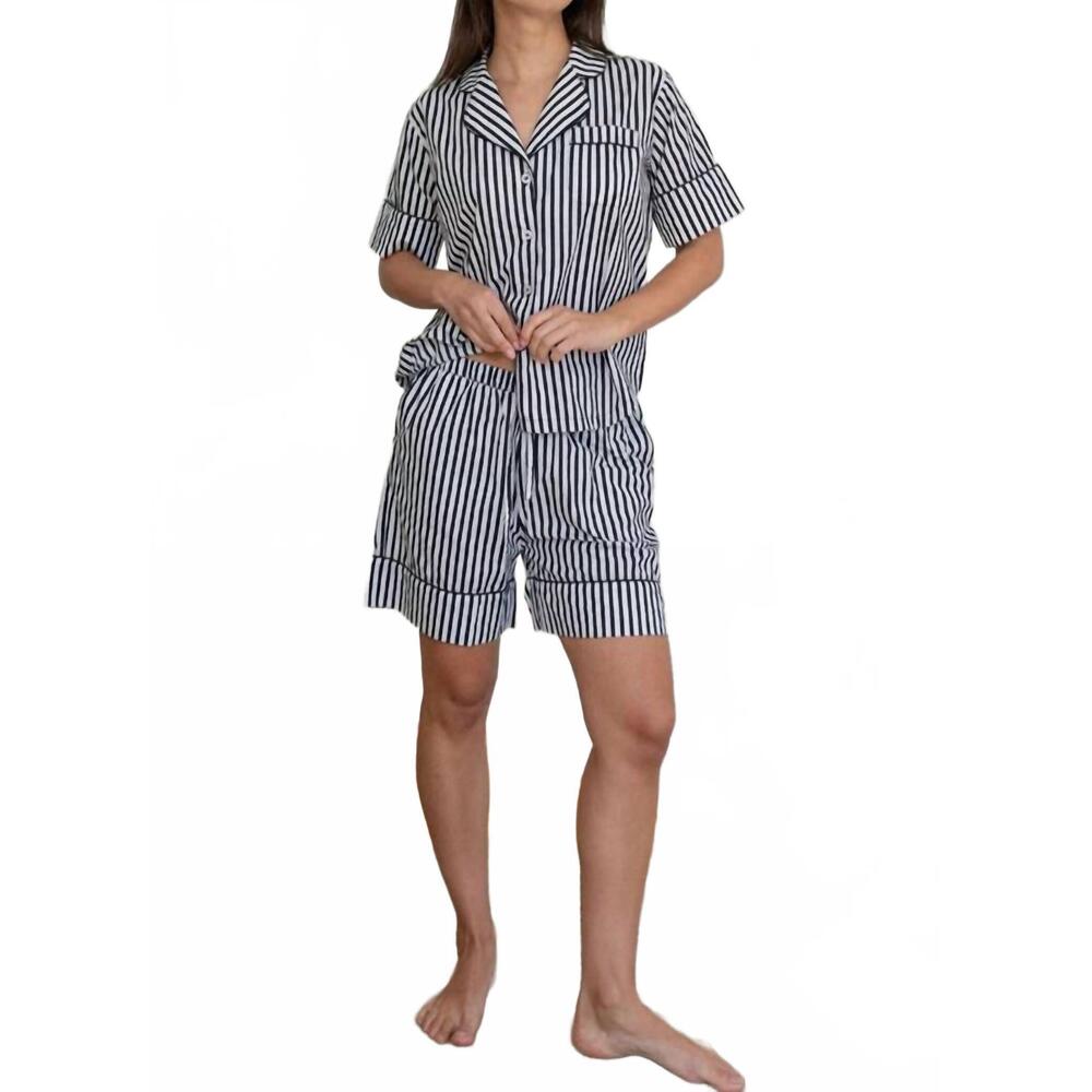 NEW DENISE RAE zee zee short sleep set in white striped
